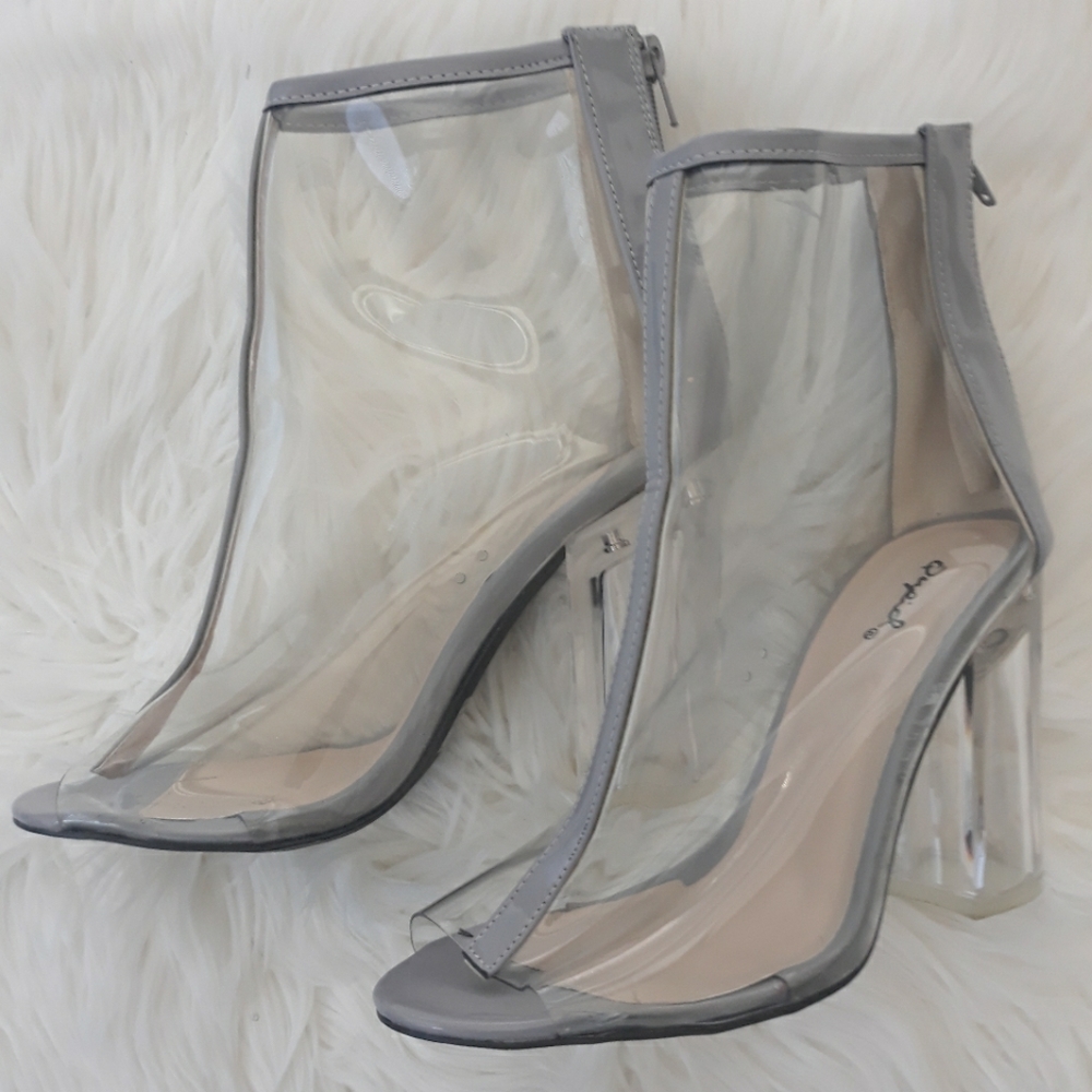 Qupid Clear Open Toe Booties Heels
